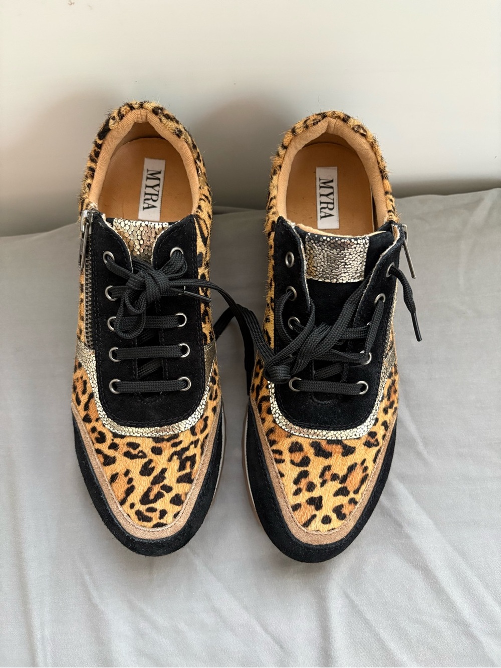NWOB Myra Bag Velocity Leopard Hairon Leather Sneakers - Picture 3 of 6